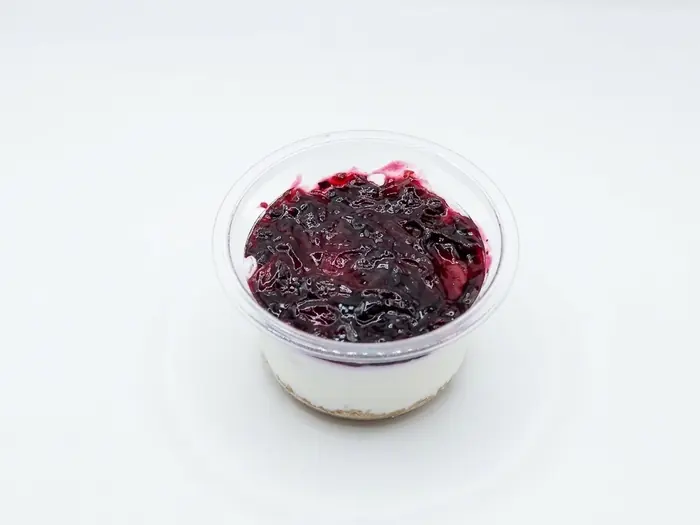 Blueberry Cheesecake — Healthy Version, Olaya, Al Khobar Blueberry cheesecake cup with berry compote
