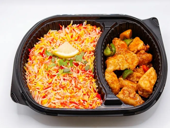 Chicken Schezwan — Healthy Version, Olaya, Al Khobar Chicken schezwan with peppers and spiced rice