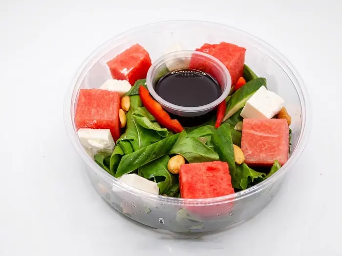 Watermelon & Feta Cheese Salad — Healthy Version, Olaya, Al Khobar Watermelon and feta cheese salad with arugula and cashews